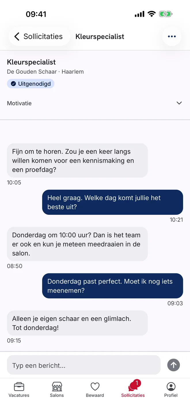 Chat met een salon in de Kappersbaan-app